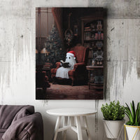 Adorable Santa Hat Ghost Wall Art, Christmas Ghost Reading Book Canvas, Comfy Holiday Canvas Print, Spooky Xmas Wall Art, Book Lover Present