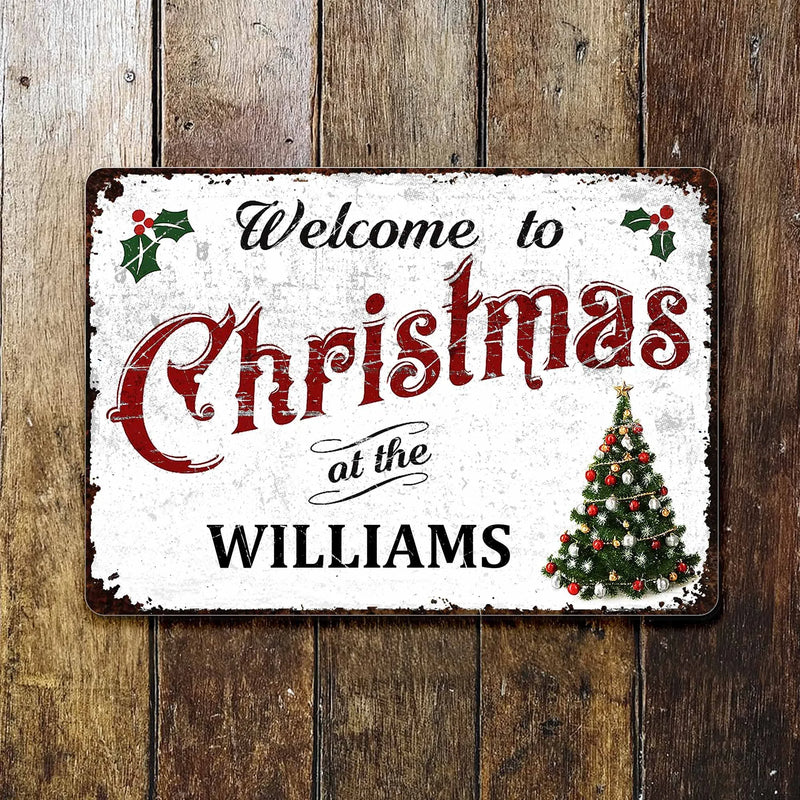 Custom Family Name Holiday Metal Wall Art, Personalized Christmas Metal Sign, Vintage Welcome Plaque, Festive Winter Home Decor Present