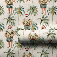 Hawaiian Vacation Santa Gift Wrap, Tropical Santa Wrapping Paper, Beach Palm Tree Holiday Present Paper, Humorous Christmas Wrapping Paper