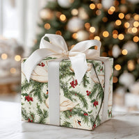 Elegant Bird Holiday Gift Wrap, Winter Swan Christmas Wrapping Paper, Holly Berry Botanical Wrapping Paper, Cream Festive Present Wrap