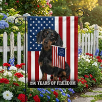 Dachshund American Flag Garden Flag | 250 Years of Freedom Commemorative | Double-Sided Polyester | Patriotic Dog Lover Gift