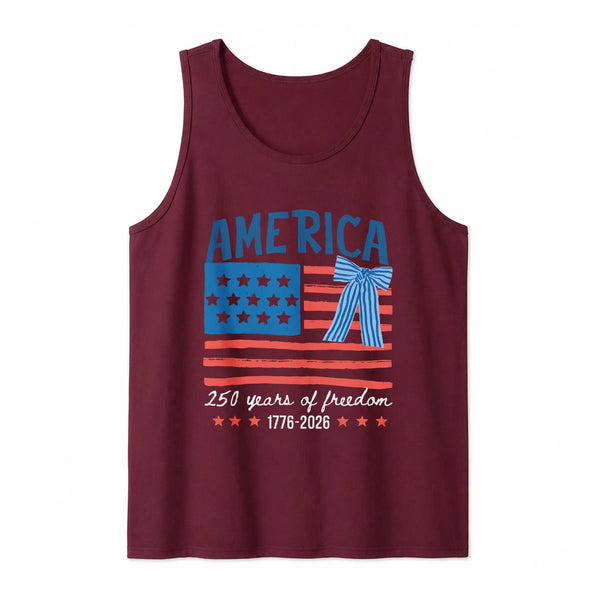 America250th Anniversary Tank Top | Coquette Bow American Flag 250 Years of Freedom 1776-2026 | Soft Breathableveless Top | Patriotic Gift for Her