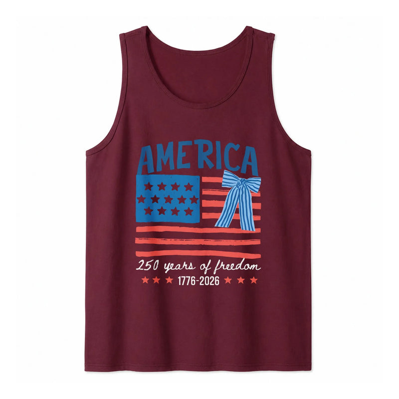 America250th Anniversary Tank Top | Coquette Bow American Flag 250 Years of Freedom 1776-2026 | Soft Breathableveless Top | Patriotic Gift for Her