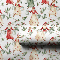 Twelve Days of Christmas Gift Wrap, Nine Ladies Dancing Wrapping Paper, Vintage Ball Gown Wrapping Paper, Festive Holiday Present Wrap