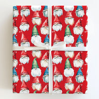 Watercolor Holiday Wrapping Paper, Red Christmas Gnome Wrapping Paper, Whimsical Scandinavian Gift Wrap, Adorable Winter Gnome Wrapping Paper