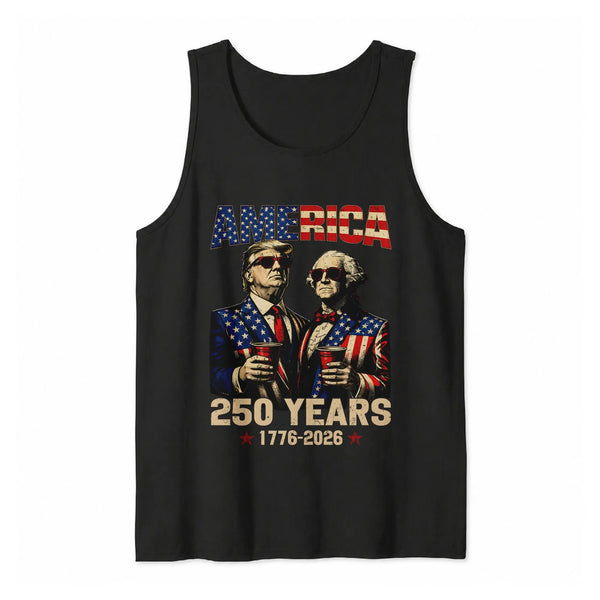 America 250 Years Tank Top | Trump Washington Sunglasses Party Art | Soft Breathable Unisex Fit | Fourth of July Gift for Patriots