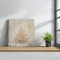 Abstract Winter Painting Print, Golden Christmas Tree Canvas Wall Art, Snowy Holiday Tree Canvas, Elegant Xmas Decor Digital Download