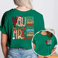 Custom Name Holiday Educator Shirt, Personalized Christmas Teacher T-Shirt, Two Sided Festive Graphic Tee, Xmas Teacher Season Present