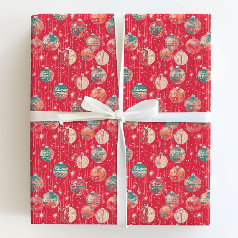 Vintage Ornament Holiday Gift Wrap, Retro Disco Ball Christmas Wrapping Paper, Disco Ball Sparkle Wrapping Paper, Festive Xmas Gift Wrap