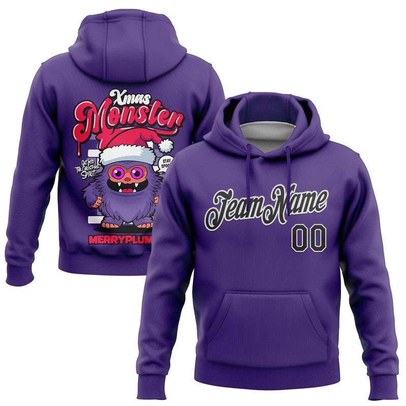 Personalized Holiday Monster Pullover Hoodie, Custom Christmas Monster Hoodie, Stitched Name and Number Sweatshirt, Sports Fan Present Hoodie
