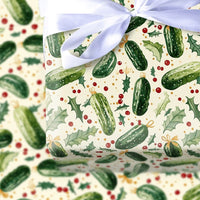 Humorous Holiday Pickle Ornament Gift Wrap, Christmas Pickle Wrapping Paper, Whimsical Secret Santa Wrapping Paper, Adorable Xmas Gift Wrap Roll