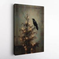 Dark Academia Holiday Canvas, Gothic Raven Christmas Canvas Wall Art, Moody Winter Raven Canvas Print, Victorian Goth Wall Decor Present