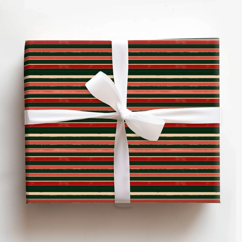 Horizontal Striped Gift Wrap, Rustic Stripe Wrapping Paper, Vintage Christmas Stripe Wrapping Paper, Festive Holiday Present Gift Wrap