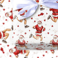 Jogging Santa Claus Gift Wrap, Running Santa Wrapping Paper, Humorous Fitness Santa Holiday Wrap, Adorable Christmas Present Wrapping Paper Roll