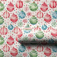 Christmas Ornament Gift Wrap, Watercolor Bauble Wrapping Paper, Festive Snowflake Wrapping Paper, Holiday Confetti Wrapping Paper Roll