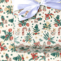 Retro Christmas Gift Wrap, Vintage Tree and Candy Cane Wrapping Paper, Traditional Holiday Wrapping Paper, Festive Winter Present Wrap