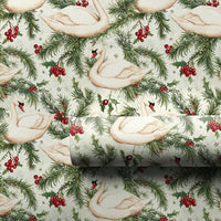 Elegant Bird Holiday Gift Wrap, Winter Swan Christmas Wrapping Paper, Holly Berry Botanical Wrapping Paper, Cream Festive Present Wrap
