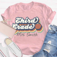 Personalized Grade And Name Retro 3rd Grade Teacher Shirt