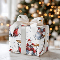 Watercolor Drummer Gift Wrap, Drumming Santa Christmas Wrapping Paper, Rock and Roll Santa Wrapping Paper, Music Lover Holiday Gift Wrap