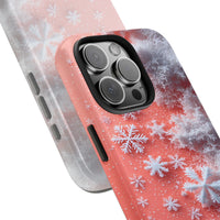 Winter Crystal Tough Phone Case, Frosted Snowflake Pink iPhone Phone Case, Aesthetic Holiday Christmas Dual Layer iPhone Case Cover