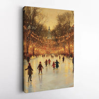Impressionist Holiday Night Scene Canvas Print, Winter Ice Skating Rink Canvas Wall Art, Christmas Decor, Printable Digital Download Present