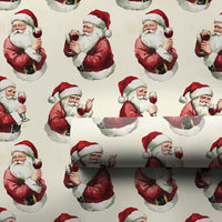 Vintage Santa Gift Wrap, Santa Wine Christmas Wrapping Paper, Humorous Holiday Wine Lover Wrapping Paper, Retro Xmas Drinking Wrapping Paper