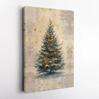 Glowing Lights Holiday Canvas Print, Watercolor Christmas Tree Canvas Wall Art, Festive Xmas Wall Art, Winter Christmas Canvas Decor