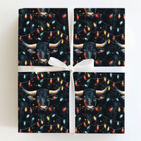 Rustic Holiday Wrapping Paper, Christmas Bull Wrapping Paper, Western Cattle Gift Wrap, Longhorn Lights Wrapping Paper, Country Xmas Roll