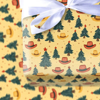 Cowboy Hat Holiday Gift Wrap, Western Christmas Wrapping Paper, Country Xmas Present Wrap, Rustic Pine Tree Christmas Wrapping Paper