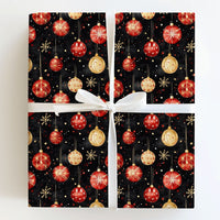 Red Gold Holiday Gift Wrap, Watercolor Christmas Ornament Wrapping Paper, Traditional Xmas Wrapping Paper, Holiday Supply