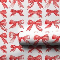 Watercolor Bows Gift Wrap, Red Bow Wrapping Paper, Festive Holiday Bow Wrapping Paper, Christmas Gift Wrap, Elegant Birthday Present Paper