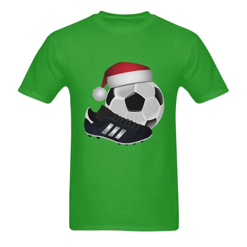 Double Sided Christmas Football Graphic Tee, Santa Hat Soccer Ball T-Shirt, Holiday Sports Shirt, Soccer Player Present T-Shirt