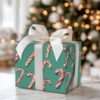 Festive Candy Cane Gift Wrap, Candy Cane Christmas Wrapping Paper, Red and White Candy Cane Present Paper, Teal Holiday Wrapping Paper