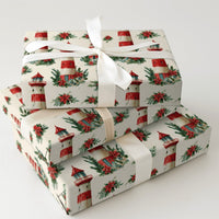 Poinsettia Nautical Holiday Gift Wrap, Coastal Lighthouse Christmas Wrapping Paper, Beach Christmas Wrapping Paper, Gift Wrapping Paper