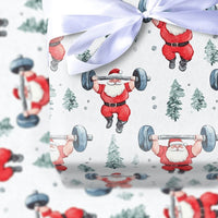 Fitness Gym Christmas Gift Wrap, Weightlifting Santa Wrapping Paper, Barbell Santa Wrapping Paper, Bodybuilder Holiday Paper