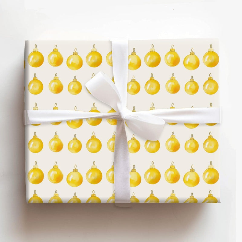 Watercolor Yellow Ornament Gift Wrap, Gold Christmas Baubles Wrapping Paper, Elegant Holiday Wrapping Paper, Festive Xmas Gift Wrap
