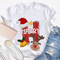 Santa Hat Elk Holiday Shirt, H Is for Happy Christmas Shirt, Humorous Christmas Graphic Tee, Festive Family Holiday Shirt, Adorable Christmas Present