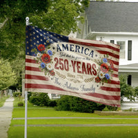 America 250 Years House Flag | Personalized Patriotic Floral Semicircle Design Since 1776| Premium Double-Sided Weather-Resistant Outdoor Flag | Commemorative Gift for Patriotic Families
