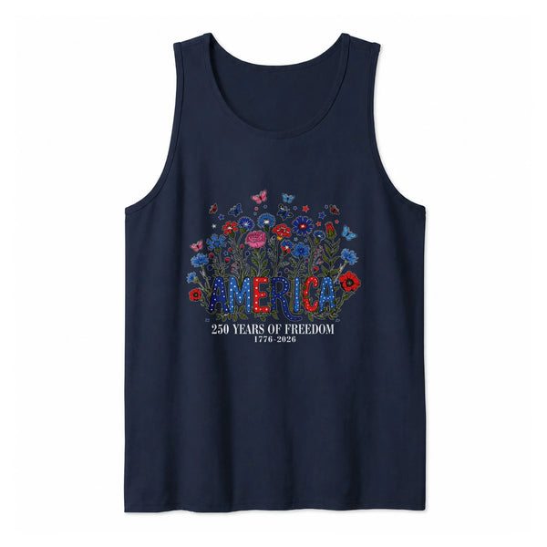 America 250 Years Tank Top | Patriotic Floral Botanical Garden Design | Soft Breathable Unisex Fit | Gift for History Lovers