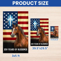 Horse American Flag Garden Flag | 250 Years of Blessings 1776-2026 | Christian Cross Patriotic Decor | Double-Sided Premium Polyester