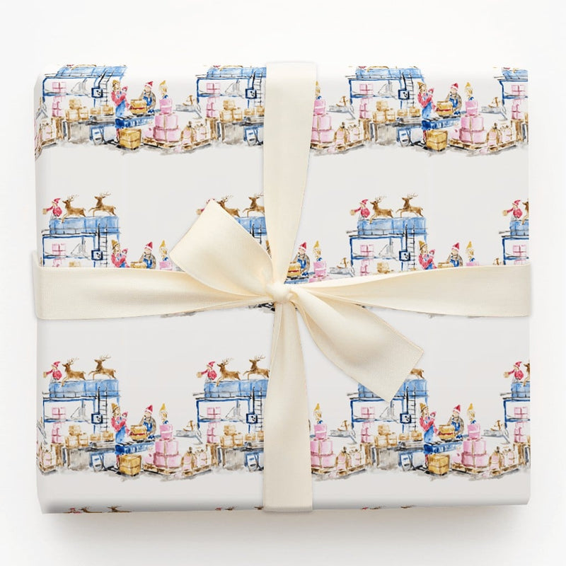 North Pole Elves Gift Wrap, Santa Workshop Wrapping Paper, Reindeer Watercolor Wrapping Paper, Whimsical Kids Christmas Wrapping Paper