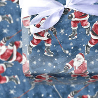 Ice Hockey Christmas Gift Wrap, Hockey Santa Wrapping Paper, Dark Blue Sports Holiday Gift Wrap, Winter Hockey Player Gift Wrapping Paper