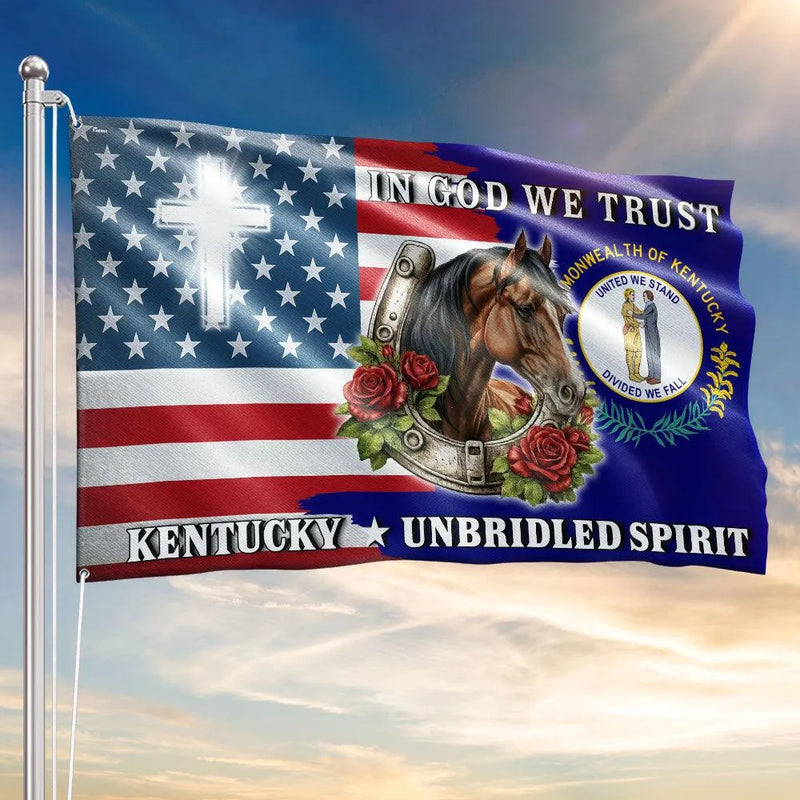 Kentucky In God We Trust House Flag | Unbridled Spirit 250 Years | Double-Sided Patriotic Decor | KY State Pride Gift