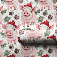 Adorable Watercolor Piglet Gift Wrap, Santa Hat Pig Wrapping Paper, Festive Animal Christmas Wrapping Paper, Whimsical Holiday Present Gift Wrap