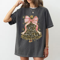 Coquette Pink Bow Aesthetic Graphic Tee, Camo Christmas Tree T-Shirt, Camo Tree Holiday Shirt, Adorable Camo Xmas Tee, Holiday Present for Her
