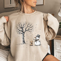 Adorable Winter Holiday Puppy Sweater, Dog and Snowman Sweatshirt, Festive Xmas Pet Lover Crewneck, Seasonal Christmas Animal Pullover