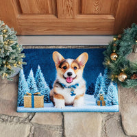 Adorable Winter Dog Welcome Mat, Frost Corgi Doormat, Festive Holiday Entrance Mat, Corgi Lover Floor Mat, Christmas Front Porch Home Decor Present