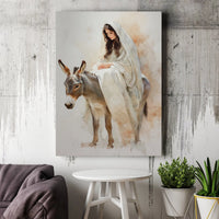 Watercolor Catholic Canvas Print, Virgin Mary on Donkey Canvas Wall Art, Religious Nativity Wall Decor, Christian Art Canvas, Christmas Present