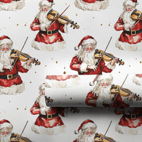 Watercolor Christmas Wrapping Paper Roll, Musical Santa Violinist Wrapping Paper, Classical Music Gift Wrap, Holiday Santa Wrapping Paper