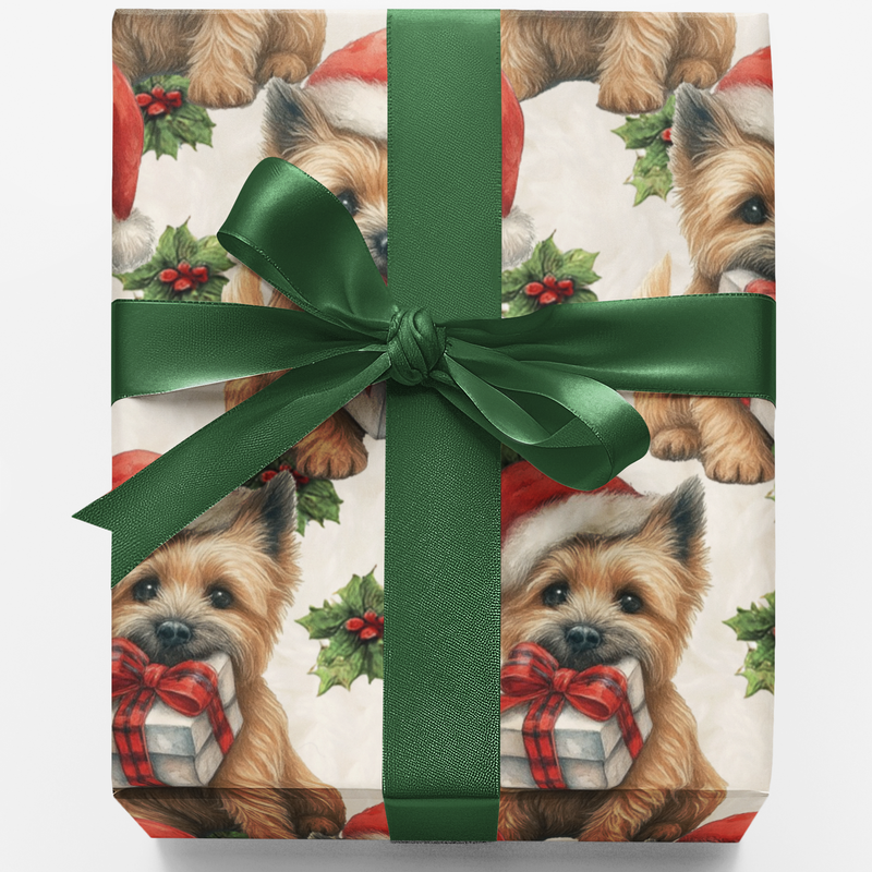 Festive Terrier Dog Gift Wrap, Cairn Terrier Christmas Wrapping Paper, Adorable Puppy Holiday Wrapping Paper, Xmas Dog Lover Present Paper Roll